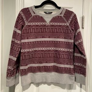 The North Face Size S Fair Isle Sweatshirt Burgundy Gray Nordic Print